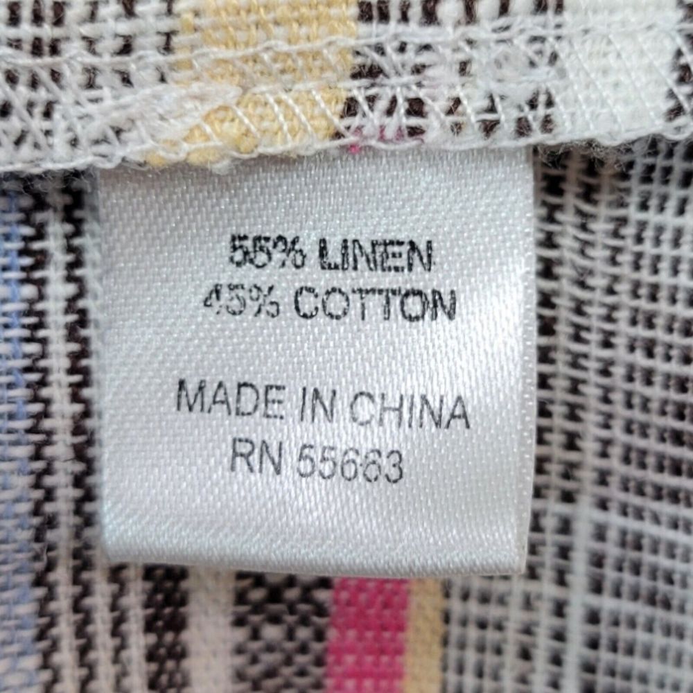 FOR CYNTHIA Striped Square Neck Short Sleeve Linen Cotton Blend Shift Dress S - Picture 8 of 9
